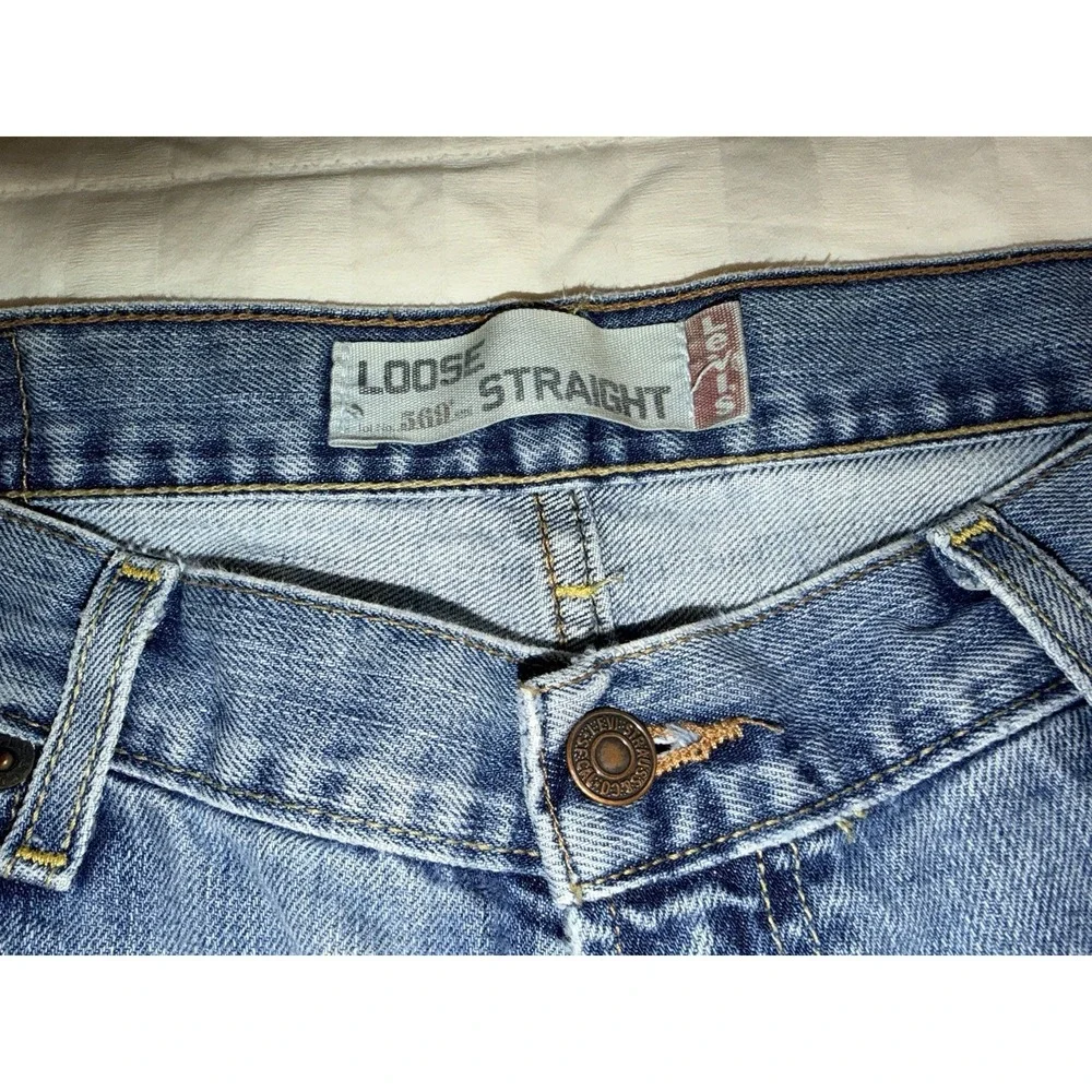 Levi's 569 Jeans Mens 34x32 Loose Straight Light Wash Distressed Frayed Hem